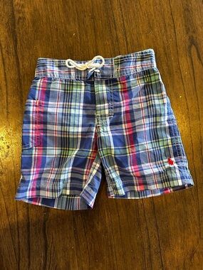 Polo Ralph Lauren Boys Swim Trunks Plaid 4T Blue Red Pony